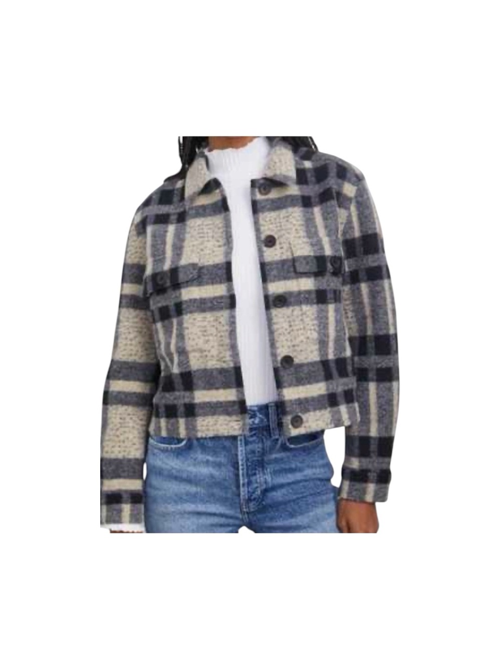 Rails Back Cream Plaid Steffi Long Sleeves Cropped Jacket Pockets Medium